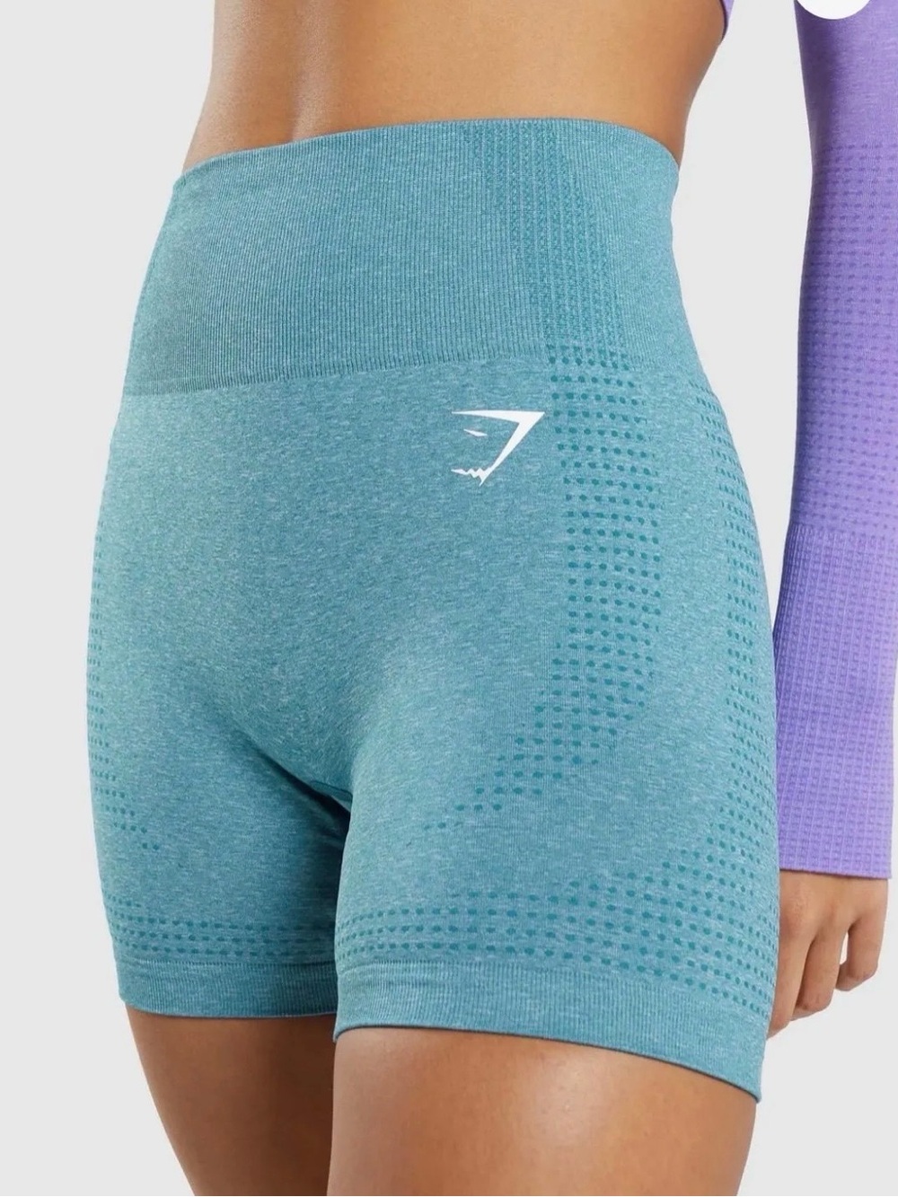 GYMSHARK Vital Seamless 2.0 Biker Shorts in Tahoe Teal Marl size XS